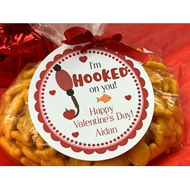 I'm Hooked on you, Fishing Valentines, Goldfish Valentines, Valentine Tags, Valentine tags, School Valentine Tags, Set of 12 tags, Crackers ribbon and bag are not included