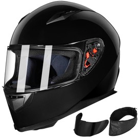ILM Full Face Motorcycle Street Bike Helmet with Removable Winter Neck Scarf + 2 Visors DOT Model ILM-313 (S, Gloss Black)