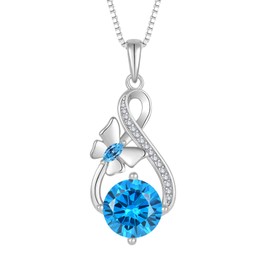 Blaniy Butterfly Necklaces for Women 925 Sterling Silver Infinity Pendant Aquamarine Necklace March Birthstone Jewelry Gifts for Her