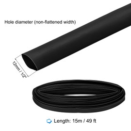 sourcing map Heat Shrink Tubing, 1/2 Inch ID 49 ft Long 2:1 Ratio Polyolefin Heat Shrink Cable Sleeve for Electrical Wire Insulation, Cable Management, Black