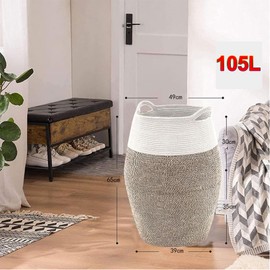 Tall Laundry Basket, 105L Large Laundry Hamper with Handles Tall Wicker Jute Woven Storage Basket for Dirty Clothes Blankets Towels - 25.6x 19.3 inches
