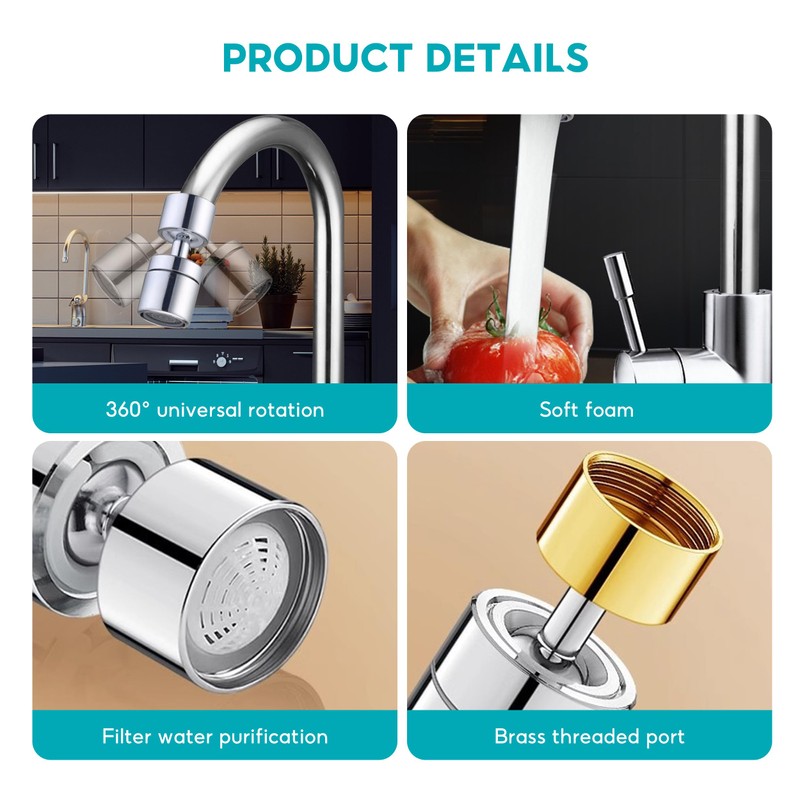 Kitchen Sink Faucet Aerator Solid Brass Tap Aerator Dual Function