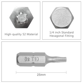 DAKCOS 20-Piece T10 Torx Bit Set, Premium S2 Alloy Steel 1-inch Long Screwdriver Insert Bits Hex Shank with Quick Release Slot