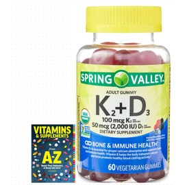 Spring Valley K2 + D3 Vegetarian Gummy Supplement for Bone and Immune Health, 60 Count+Better Guide Vitamins Supplements