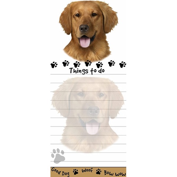 "Golden Retriever Magnetic List Pads" Uniquely Shaped Sticky Notepad Measures 8.5 by 3.5 Inches