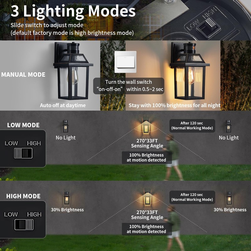 Motion Sensor Outdoor Wall Lights, Porch Light Outdoor 3 Lighting
