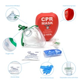 WNL Products CPR Rescue Mask, Adult/Child Pocket Resuscitator, Hard Case Kit with Belt Clip