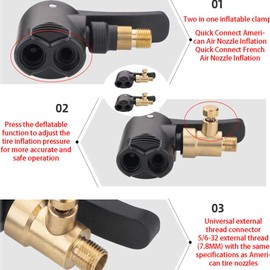 Dual Head Bike Track Pump Tyre Air Pump Multi-use Connector Head Pump Valve Adapter Connector for Mountain Bike Road Bike Bike Replacement Accessories (deflatable)
