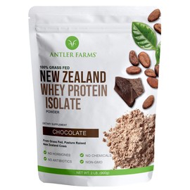 Antler Farms - 100% Grass Fed New Zealand Whey Protein Isolate, Chocolate Flavor, 2 lbs - Pure and Clean, 4 Ingredients, Delicious, Cold Processed