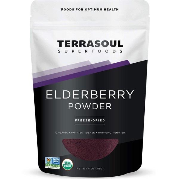 Terrasoul Superfoods Organic Elderberry Powder, 4 Oz - Freeze-Dried, Antioxidants, Immunity (Cold and Flu)
