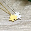 Gold Silver Interlocking Jigsaw Puzzle Piece Necklace Set for 2