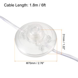 Rebower Pedal Push Button Switch Inline Latching ON/OFF Round Lamp Lighting Foot Switch (with Wire), [for Floor Lights] - 5.9ft / Clear / 1Pcs