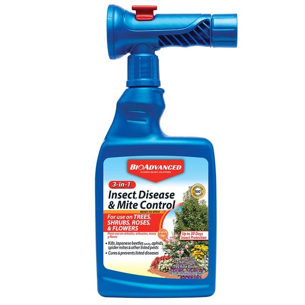 BioAdvanced 701287A 3 in 1 Insect, Disease, and Mite Control for Plants, 32 Ounce, Ready-to-Spray (Packaging may vary)