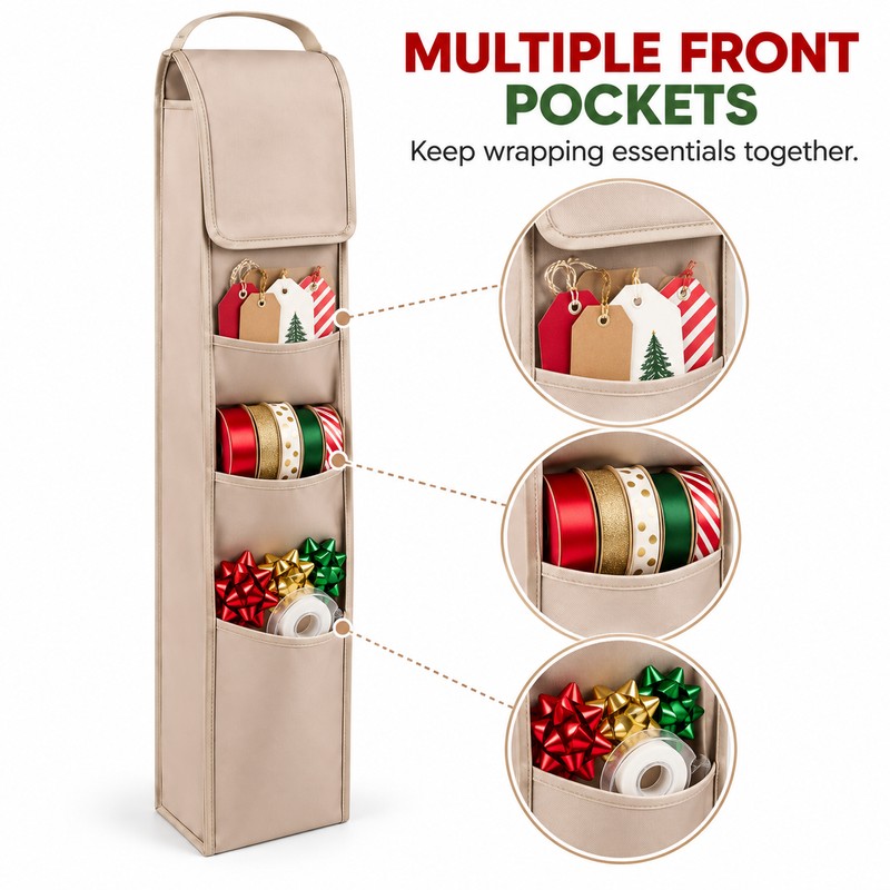Gift Wrapping Paper Storage Bag with Multiple Pockets – Durable