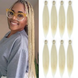 DIFUNEE Pre-stretched Braiding Hair - 24 Inch 8 Packs Off-White Long Braiding Hair For Twist or Box Braids, Yaki Texture Hot Water Setting Synthetic Braiding Hair Extensions (24 Inch, #613-8P)