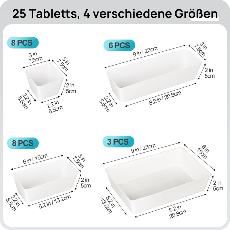 Vtopmart 25 PCS Plastic Drawer Organizers Set, 4-Size Versatile Bathroom