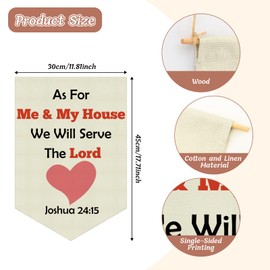 Bible Verse Scripture Decor for New Home Hanging Pennant Flag Banner for Family Living Room Bedroom Front Porch Christian Religious Wall Sign Decor Christmas Birthday Gift Cotton Linen