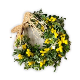 Lulu's Lulu's Mimosa Spring Wreath, Artificial Flower, Natural Wreath, Size: W 9.8 x H 9.8 x 2.8 inches (25 x 25 x 7 cm), Mimosa Spring Wreath Lulu's-2096
