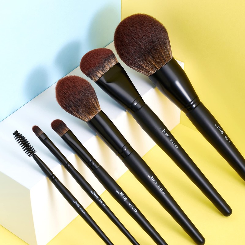 Jessup Makeup Brushes Set Professional 21Pcs Black Complete Collection, Synthetic