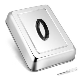 HaSteeL Rectangular Basting Cover, Stainless Steel Cheese Melting Dome Steaming Cover Lid, Heavy Duty Griddle Grill Accessories for Flat Top Teppanyaki BBQ Kitchen Indoor & Outdoor, Dishwasher Safe