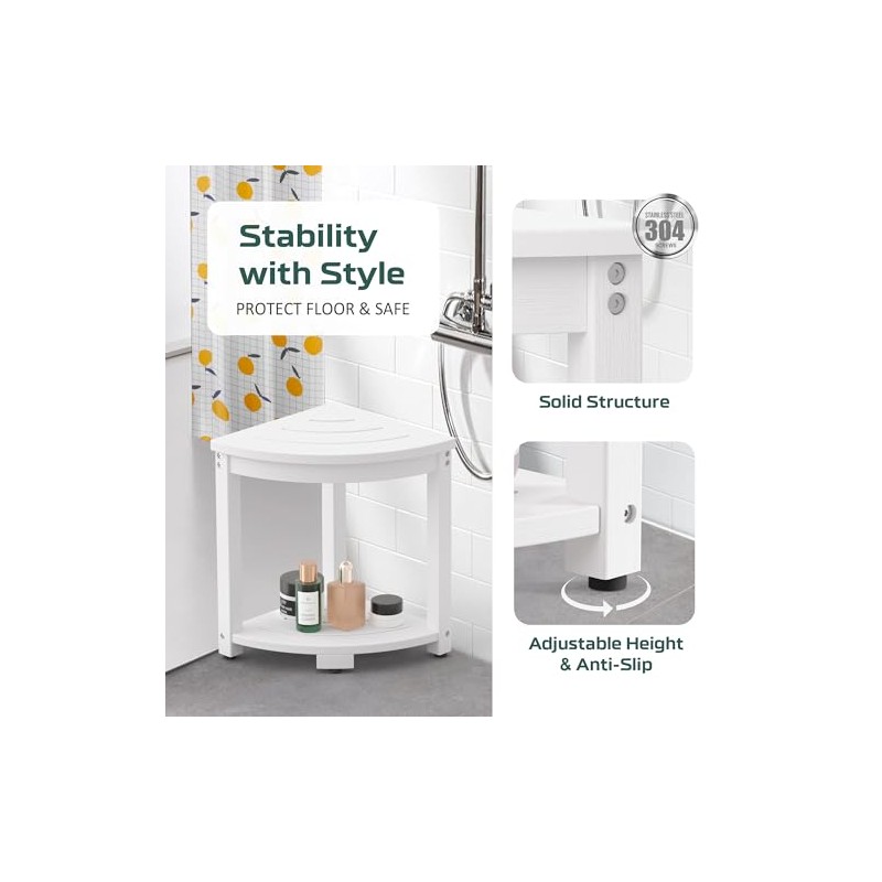Waterproof Corner Shower Stool for Inside Shower, Poly Lumber Shower