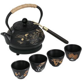 28oz Cast Iron Teapot with 4 Cups, Tea Kettle for Stovetop Safe | Japanese Style Tetsubin Teapot Set with Removable Infusers for Loose Tea, Stovetop Kettle with Enamel Interior & Trivet