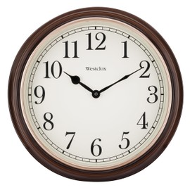 Westclox Round Woodgrain Clock, 15.5-Inch, Dark