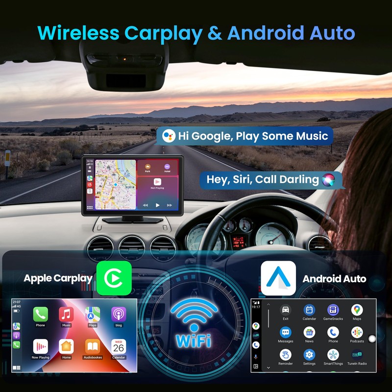 BIGASUO Wireless Carplay Screen for Car 4K Dash Cam, Apple