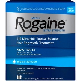 Men´s Rogaine 5% Tópico Three Month Supply 60 ml x3 meses de tratamiento que ayuda a tratar la caída del cabello, mantener la densidad del cabello y permitir el crecimiento de un cabello más abundante