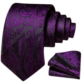 Barry.Wang Casual Boy's Neckties Flower Silk Kids Self-Tie Pocket Square Set Graduation School Weding Parties Festival Royal Purple