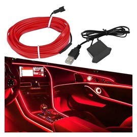 ZIMISI EL Wire Interior Car LED Strip Lights, 16FT USB 5V Auto Neon Light with Sewing Edge & Fuse Protection, Universal Electroluminescent Ambient Light Accessory for Interior Decoration (Red)