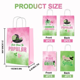 16pcs Pink and Green Party Decorations - Double Side Party Favor Candy Gift Bags with Handle, Witch Theme Pink and Green Goodie Bags for Woman Lady Birthday Decor