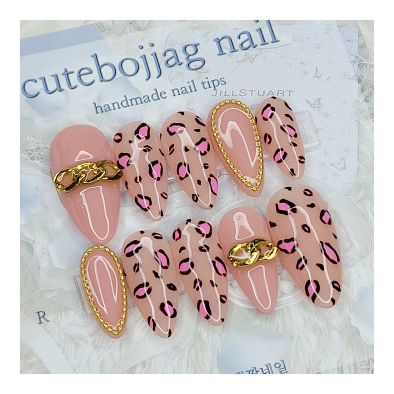 Indie Pink Leopard Handmade Nail Tips - Almond S /
