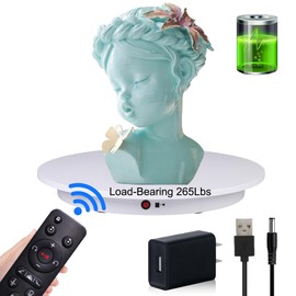 JAYEGT Motorized Rotating Display Stand ,360 Degree Electric Rotating Photography Turntable For Products Display，Video Show, Outdoor Show，Remote Control(White / 16.5inch / 265 Lbs Load / Rechargeable)