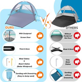 Happy Travel Beach Tent, UPF 50+ UV Protection Sun Shade Shelter for 3/4/5/6/7/8 Person, Portable Beach Canopy for Family & Baby, Lightweight & Easy Setup Beach Cabana with 3 Ventilation Mesh Windows