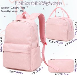 School Backpack for Girls 3pcs Set Bowknot Corduroy Bookbag for Kids Teens School Bags with Lunch Box for Primary Middle School College Daypack