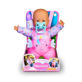 Nenuco - Go for a walk, baby doll 35 cm with soft body, accessories and baby carrier to take anywhere, emotional development, children +1, Famosa (NFN23000)