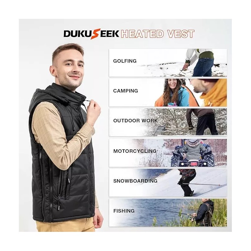 DUKUSEEK Heated Vest for Hunting Size Adjustable Heating Vest with