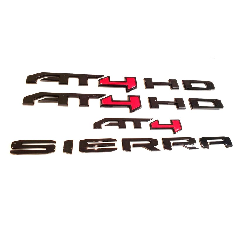6Pcs Kits AT4 HD Emblem Sierra Door Rear Badge Replacement
