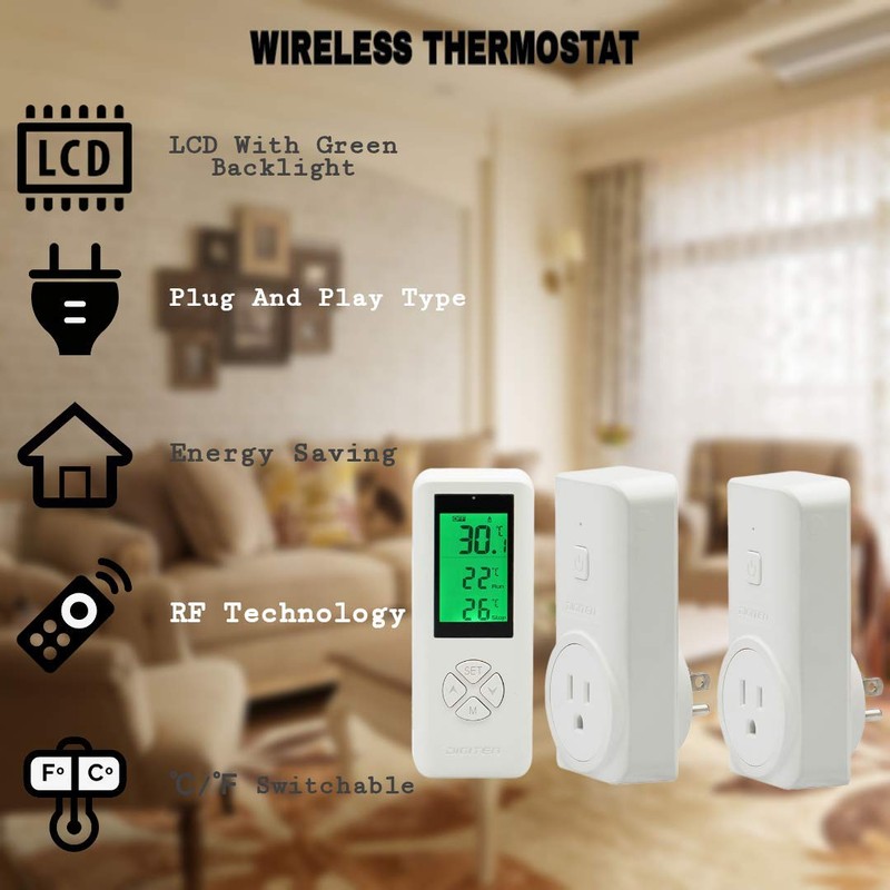 DIGITEN Wireless Thermostat Outlet (with 2 Receivers) Plug-in Temperature Controller