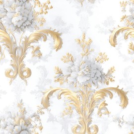 REDAMANCY White Golden Yellow Damask Vintage Peel and Stick Wallpaper Stick on Contact Paper Vintage Wall Paper Easy Peel Off for nightstand Drawer Cabinet Renter