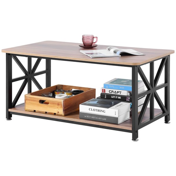 Happybuy 40" Farmhouse Coffee Table - Rectangular with Open Storage,