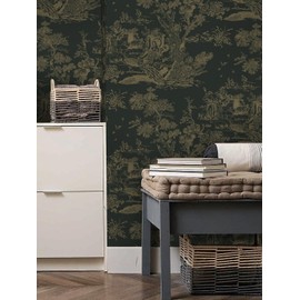 CiCiwind Peel and Stick Wallpaper Vintage Wallpaper Toile Contact Paper Black and Brown Wallpaper Removable Self-Adhesive Wallpaper for Bedroom Bathroom 16In×78.7In