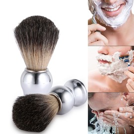 Badger Hair Shaving Brush, Natural Hair Brush Made of Real Badger Hair for Skin-friendly, Silver Plastic Handle Brush Shaving Accessories