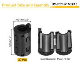 QUARKZMAN Ferrite Filter Toroidal Core RFI EMI Noise Reduction Cable Clip ID 11 mm for Electronic Devices Industrial Black Pack of 30