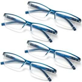 AJYADO Reading Glasses Blue Light Blocking - Computer Readers Men Women Magnifying Eyeglass Anti Blue ray Ultra Light Spring Hinge (4Pcs Blue 3.0)