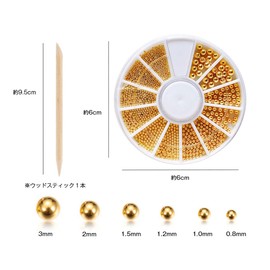 atrico Brion 2 Colors x 6 Sizes Gold & Silver (2 Cases, Wood Sticks Included) Grain Sphere Nail Parts, Handmade Resin Craft