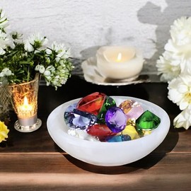 Pro Home Pro Home Selenite Bowl Crystal Charging White Bowl Alter Cleansing Meditation Spiritual Energy Healing Round Dish Crystal Holder Tray for Gift (6cm)