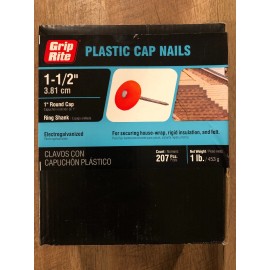 Grip-Rite (1 Lb / 207 NAILS) 1-1/2" Plastic Round Cap Electro Galvanized Ring Shank Nail