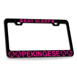 Customola EAT Sleep Pekingese Dogs Black Metal License Plate Frame for Car SUV Truck Style 21